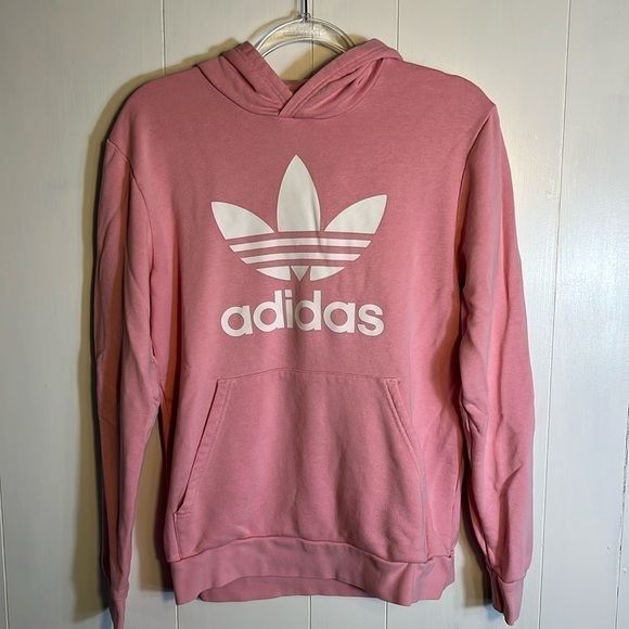 adidas Other - Adidas Hoodie Pink Logo Kangaroo Pocket Hood is Lined Youth Size XL